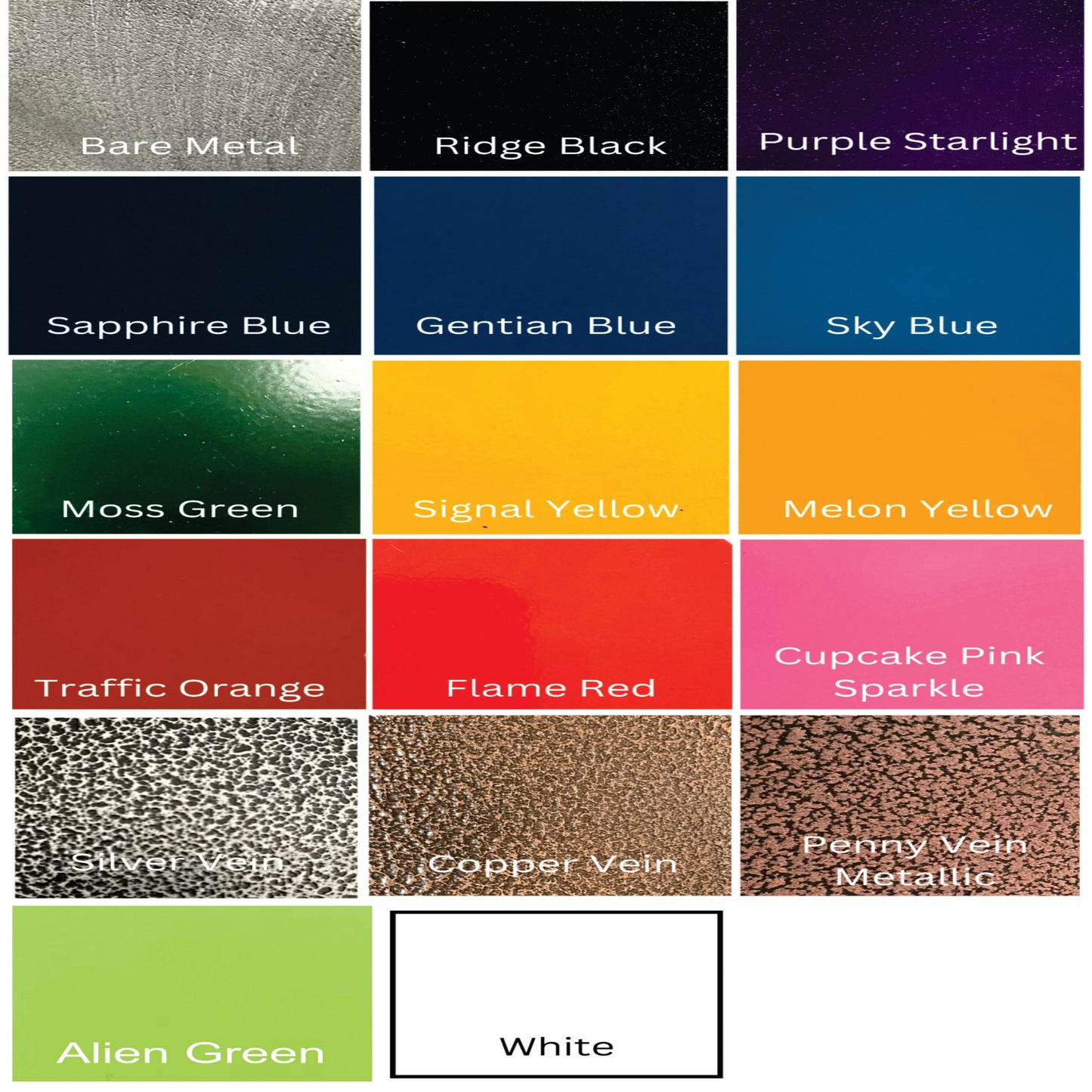 powder coat paint color options