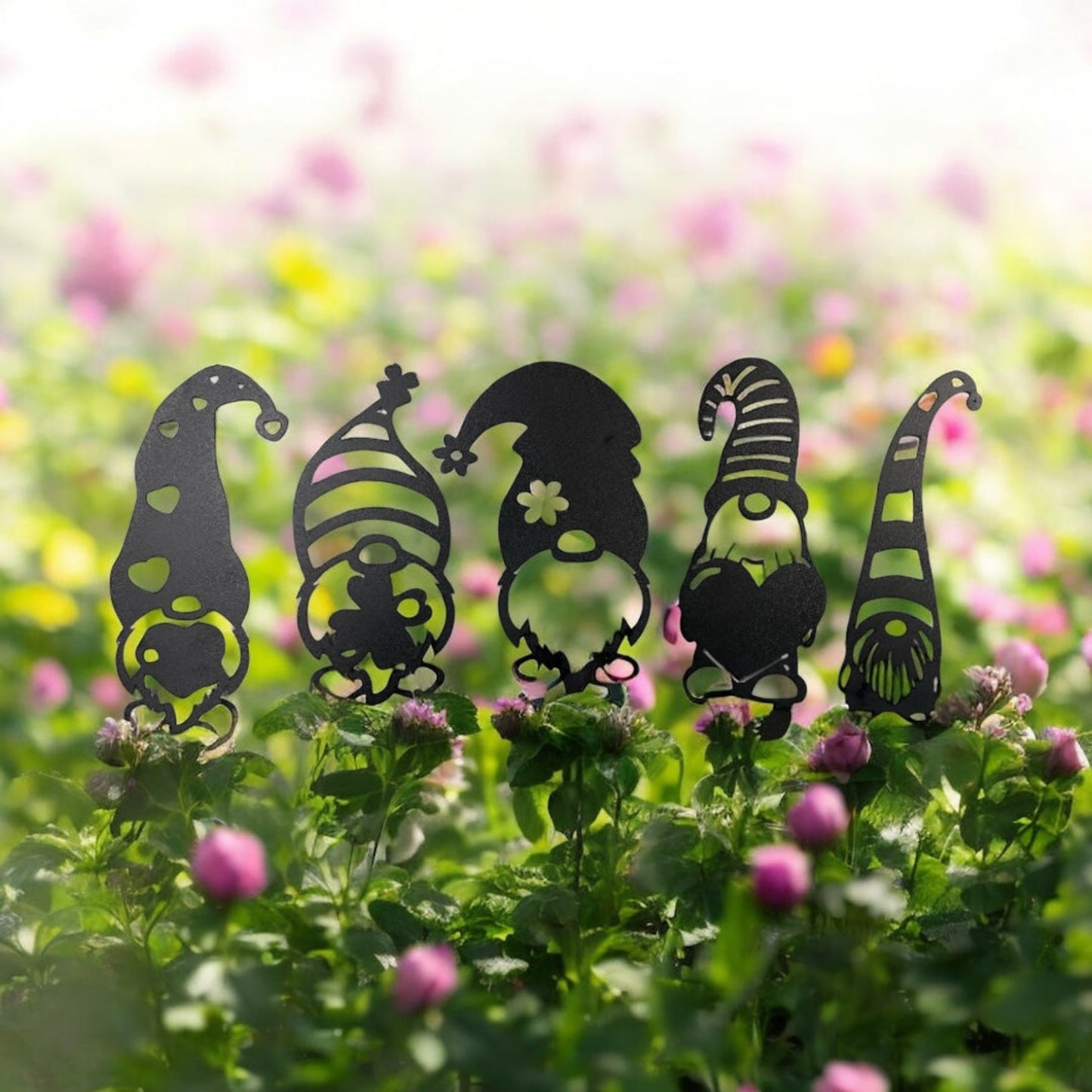 Metal garden stakes gnomes