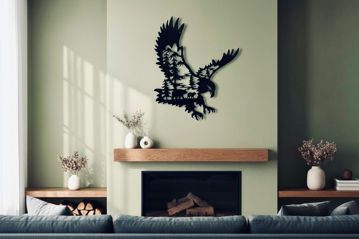 American Eagle with Rustic Bear Scene