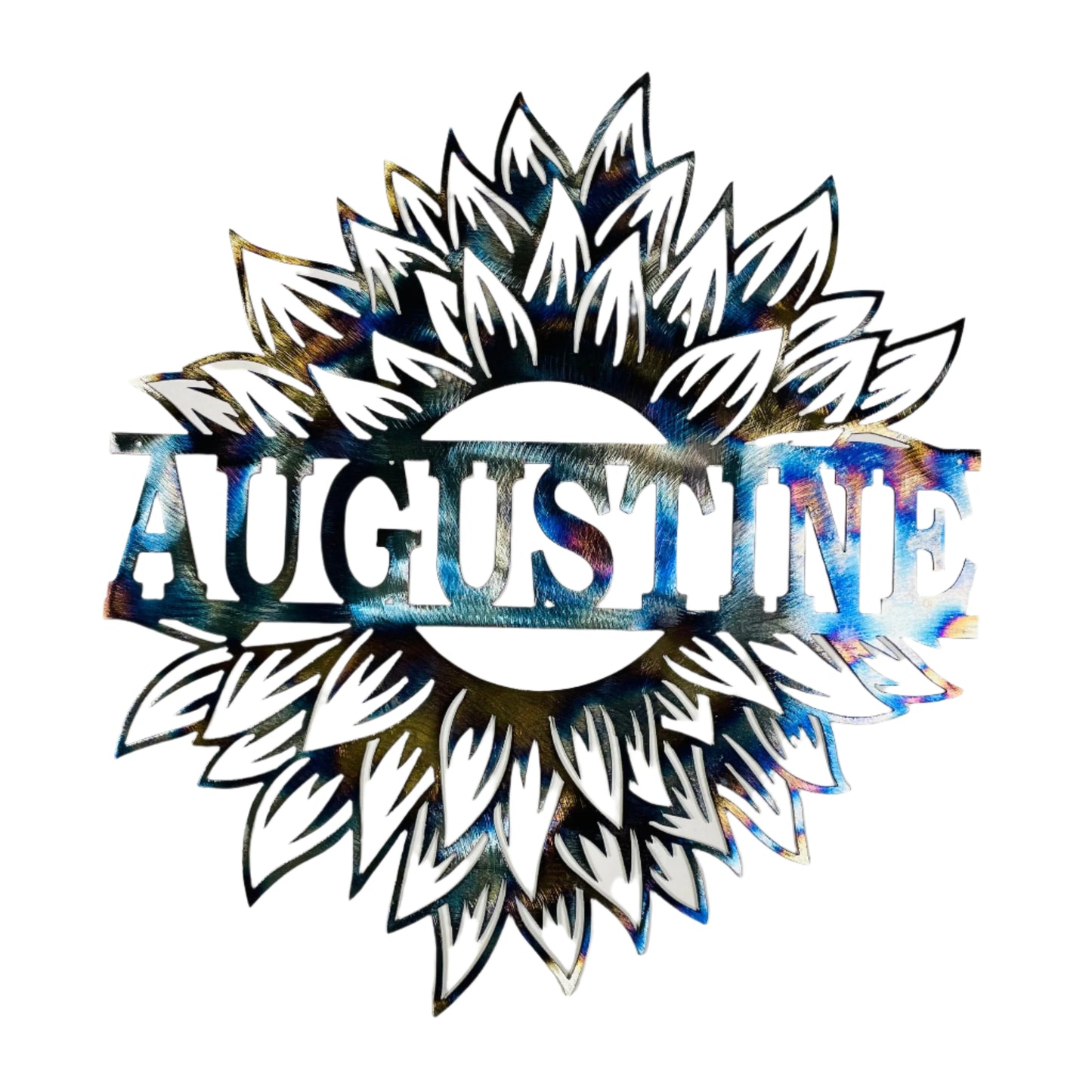 Personalized with last name metal sunflower wall sign