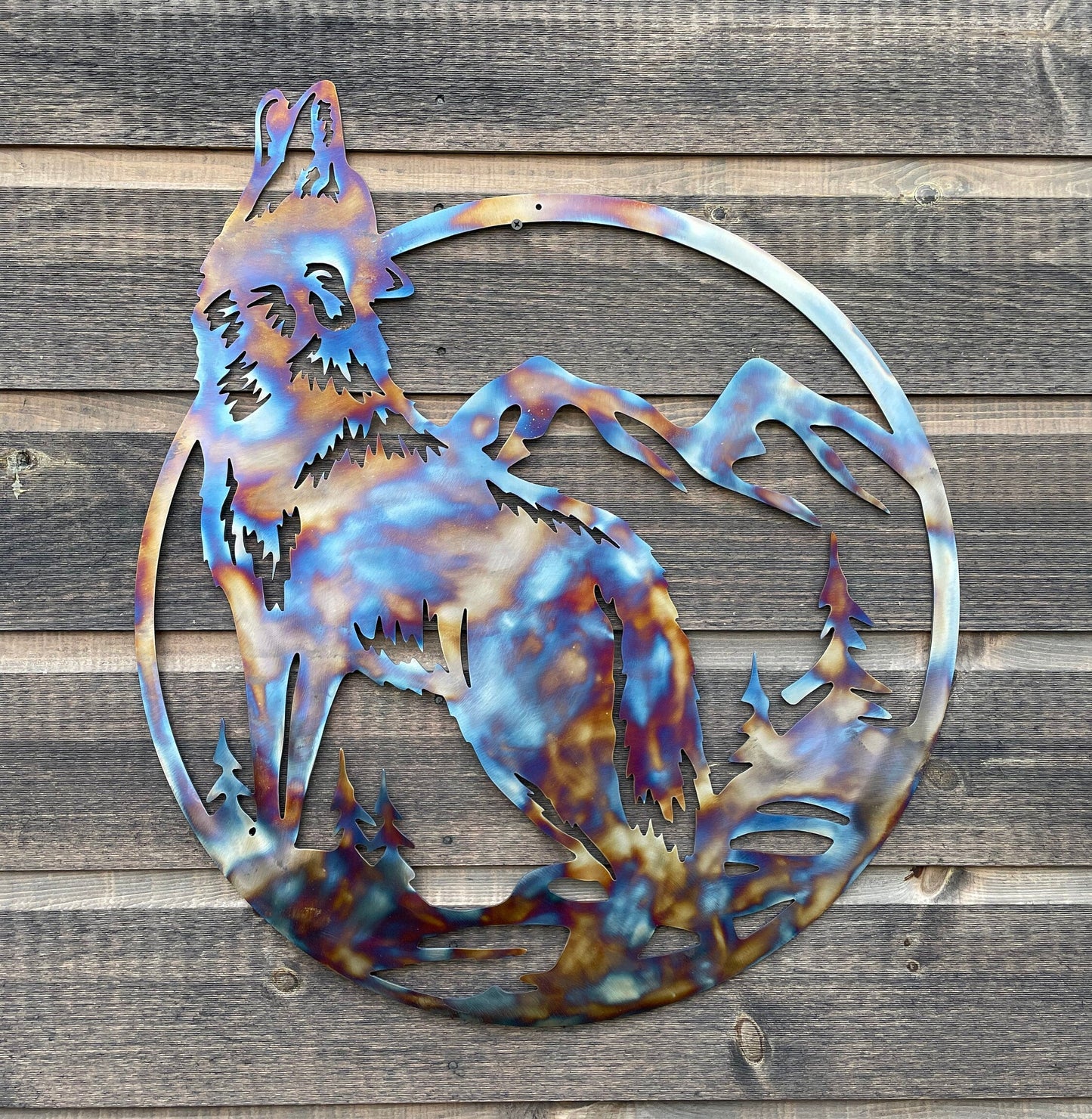 Wolf Howling at the Moon Mountain Scene