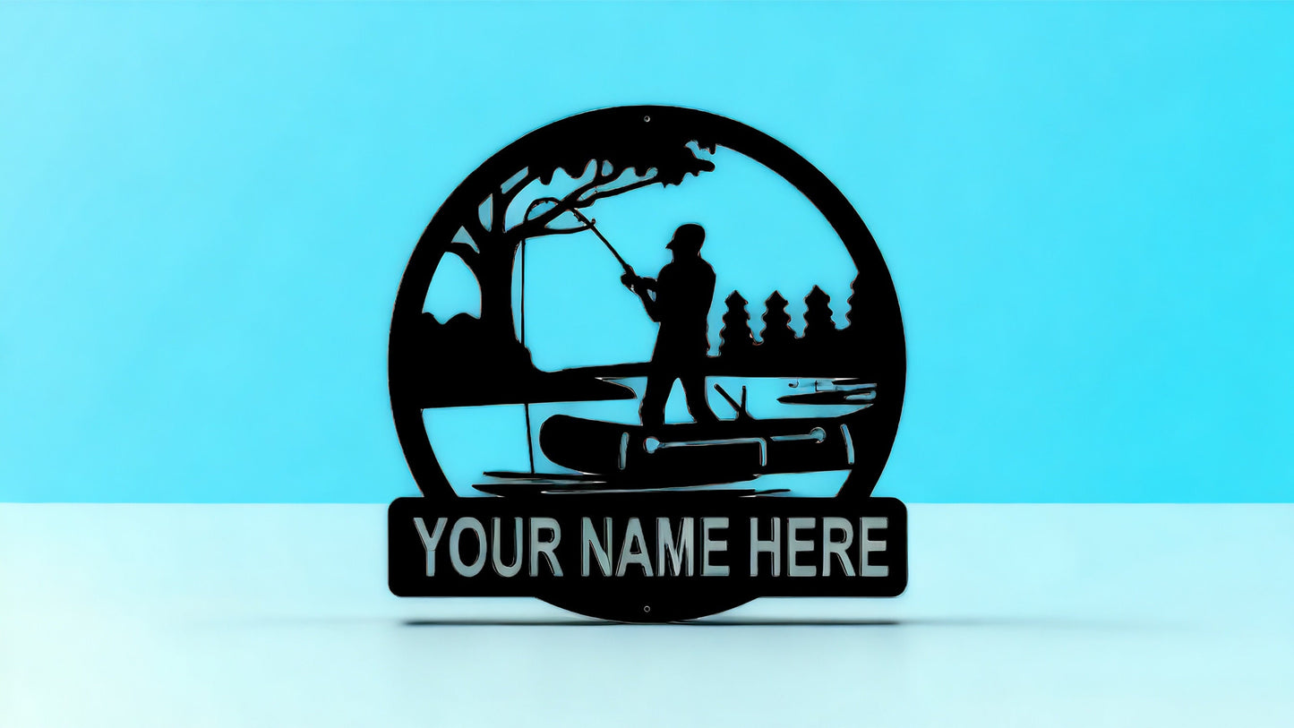 Gone Fishing with Fisherman Metal Wall Sign - Personalize