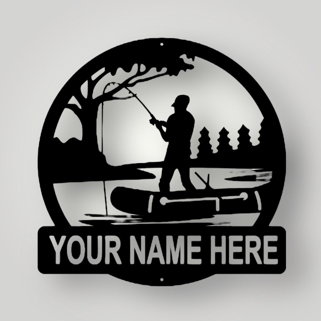 Gone Fishing with Fisherman Metal Wall Sign - Personalize