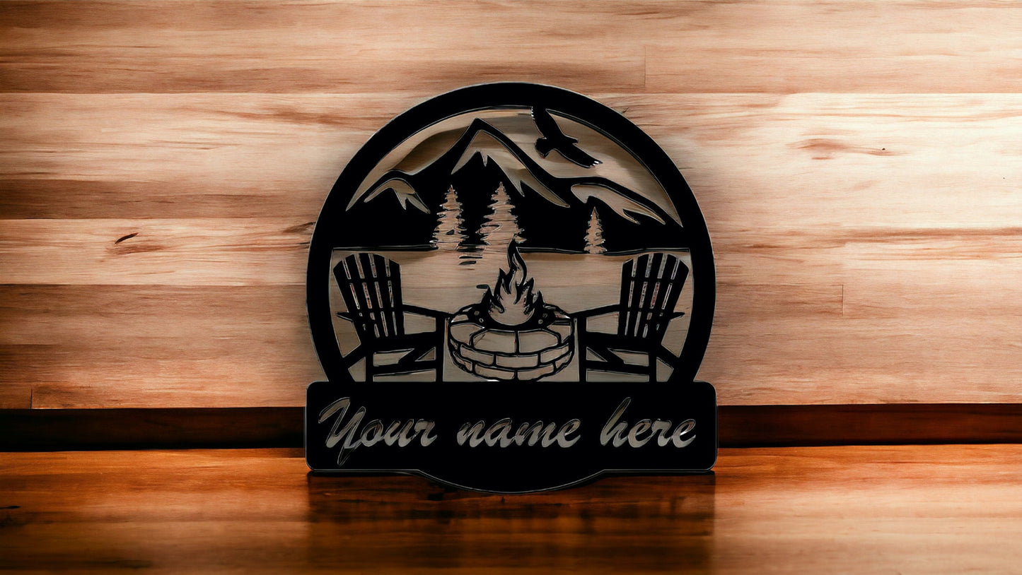 Relaxing mountain scene with eagle metal wall art