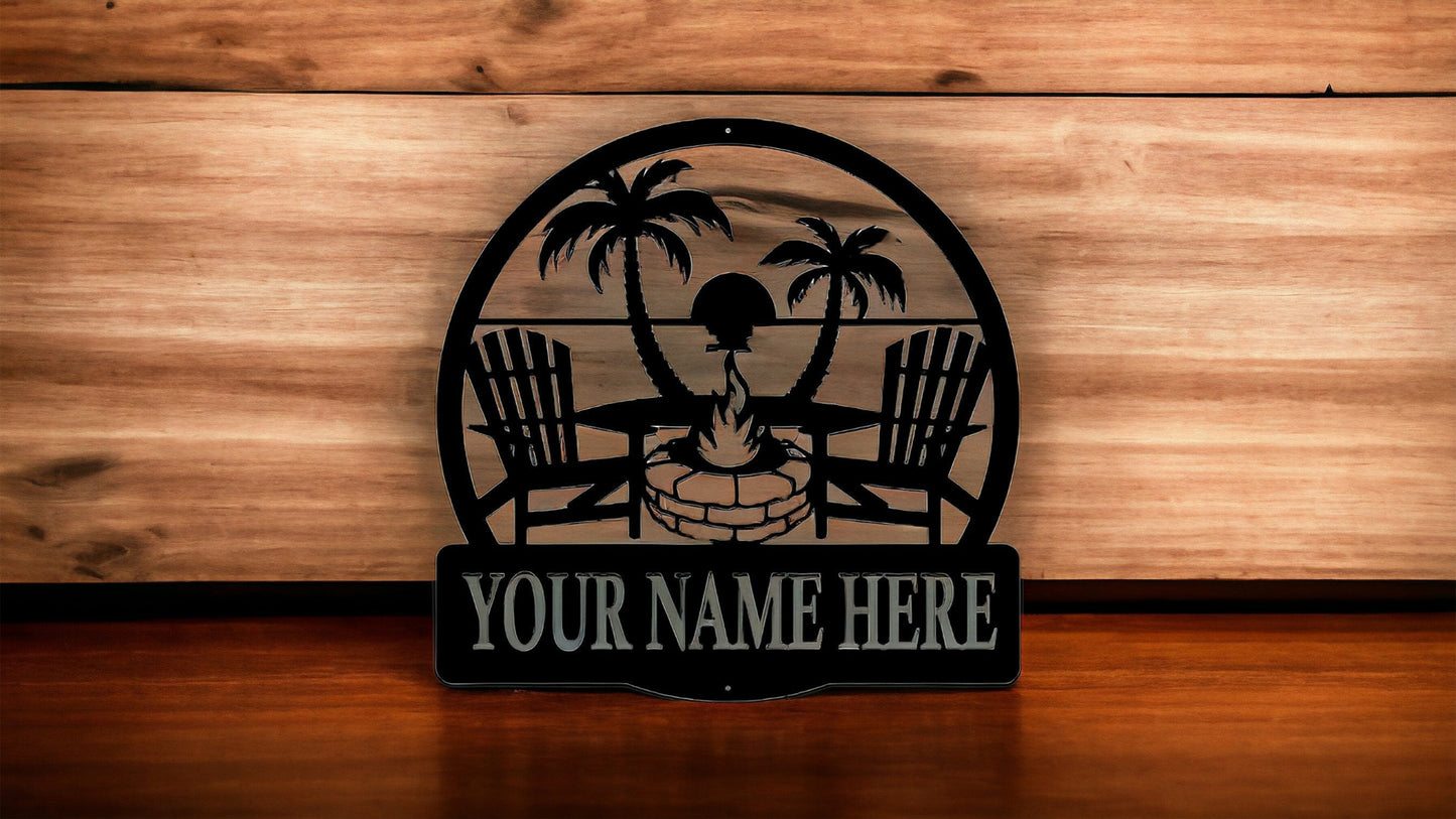 Personalized beach scene metal wall art