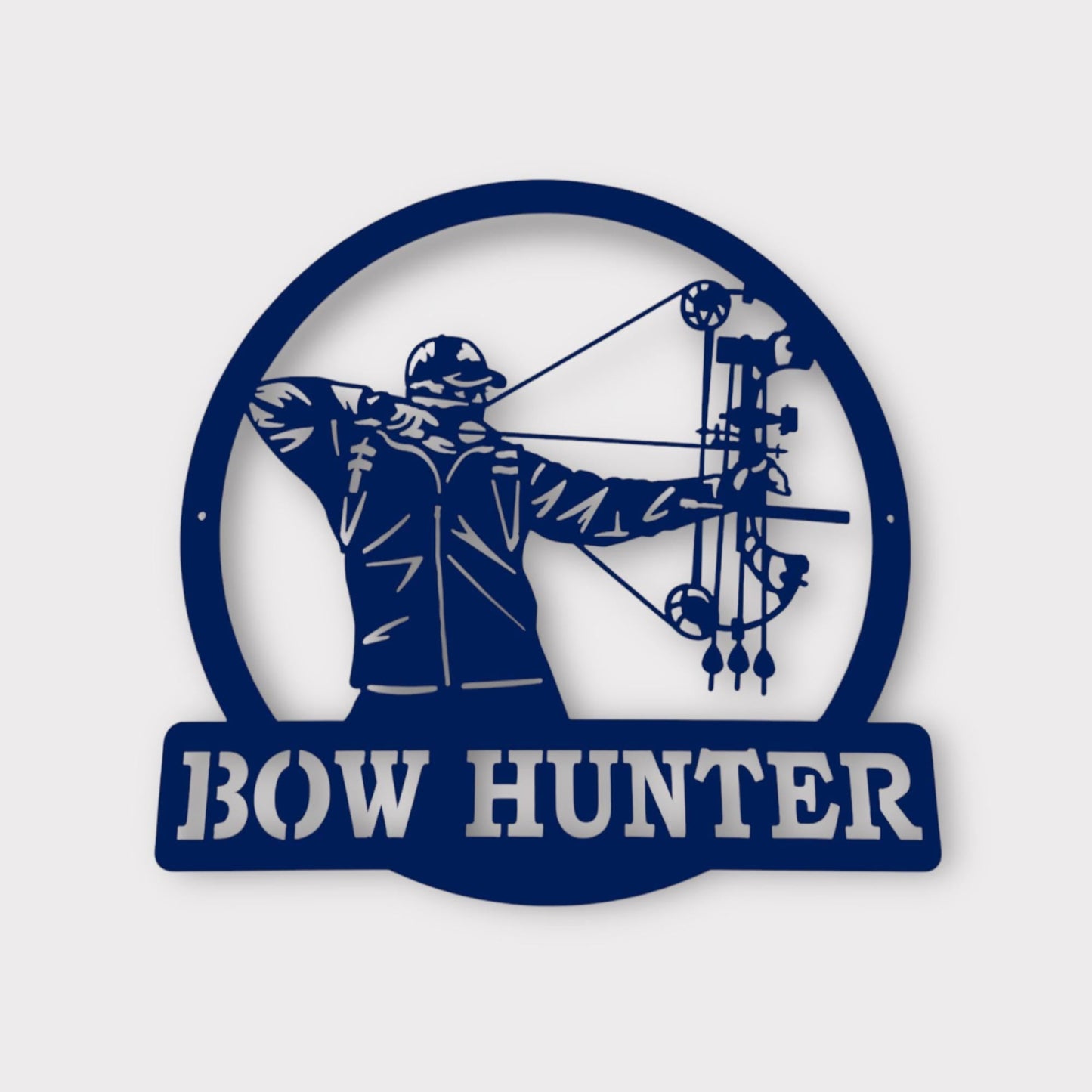 Bow hunter metal wall art in blue