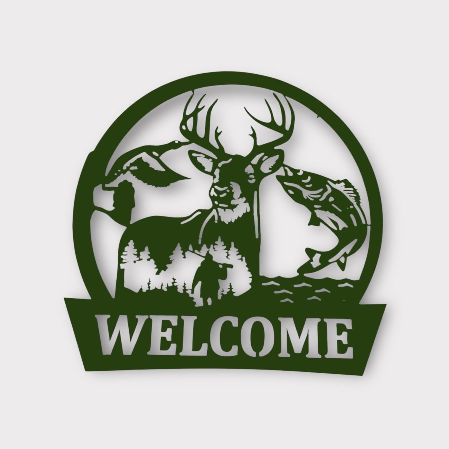 Welcome hunting and fishing metal wall sign