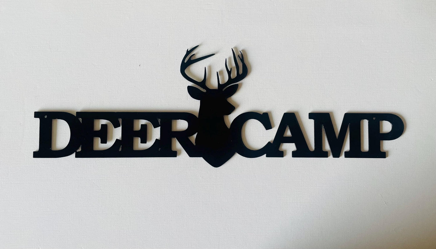 Deer Camp Metal Wall Sign with Buck Mount - Powder Coated