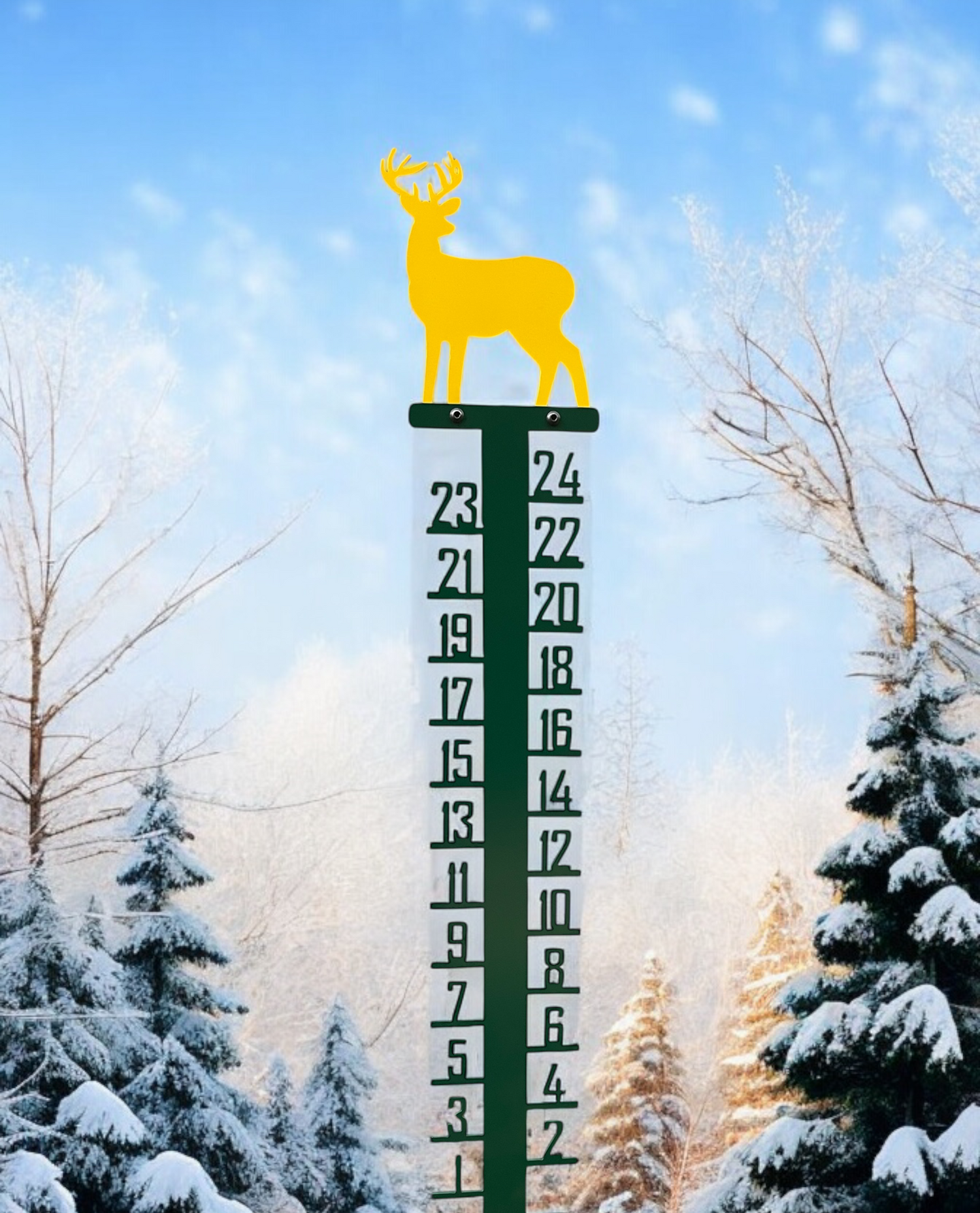 Green snow measuring stick with buck topper