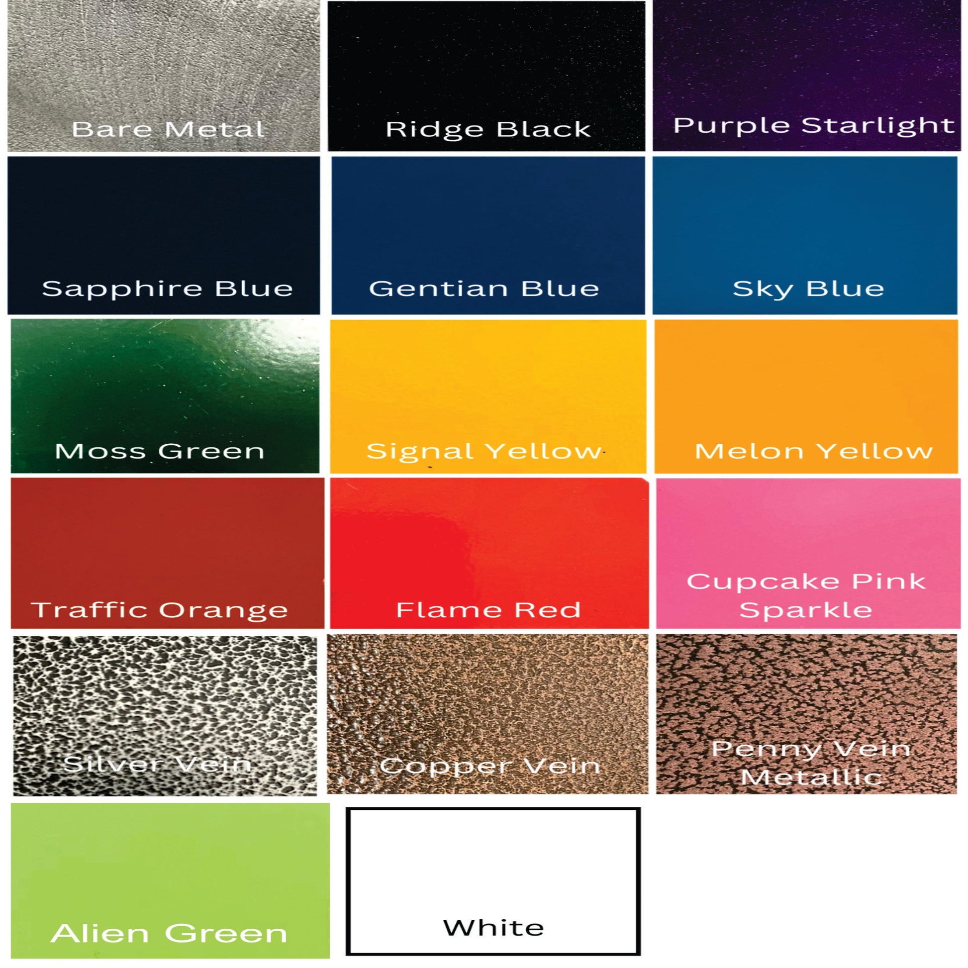 powder coat paint color options