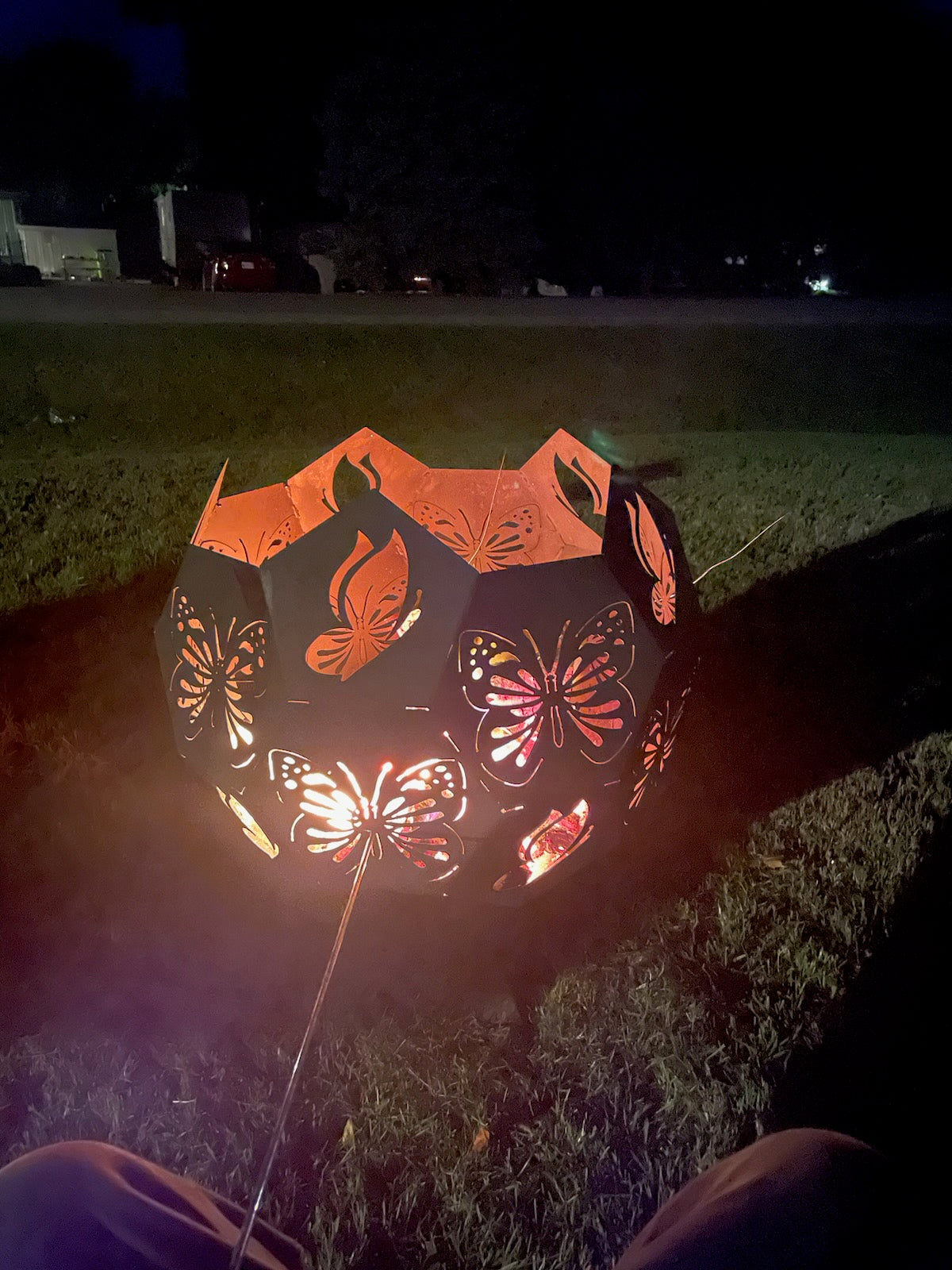 18" Point Top Metal Firepit Sphere with Multiple Themes