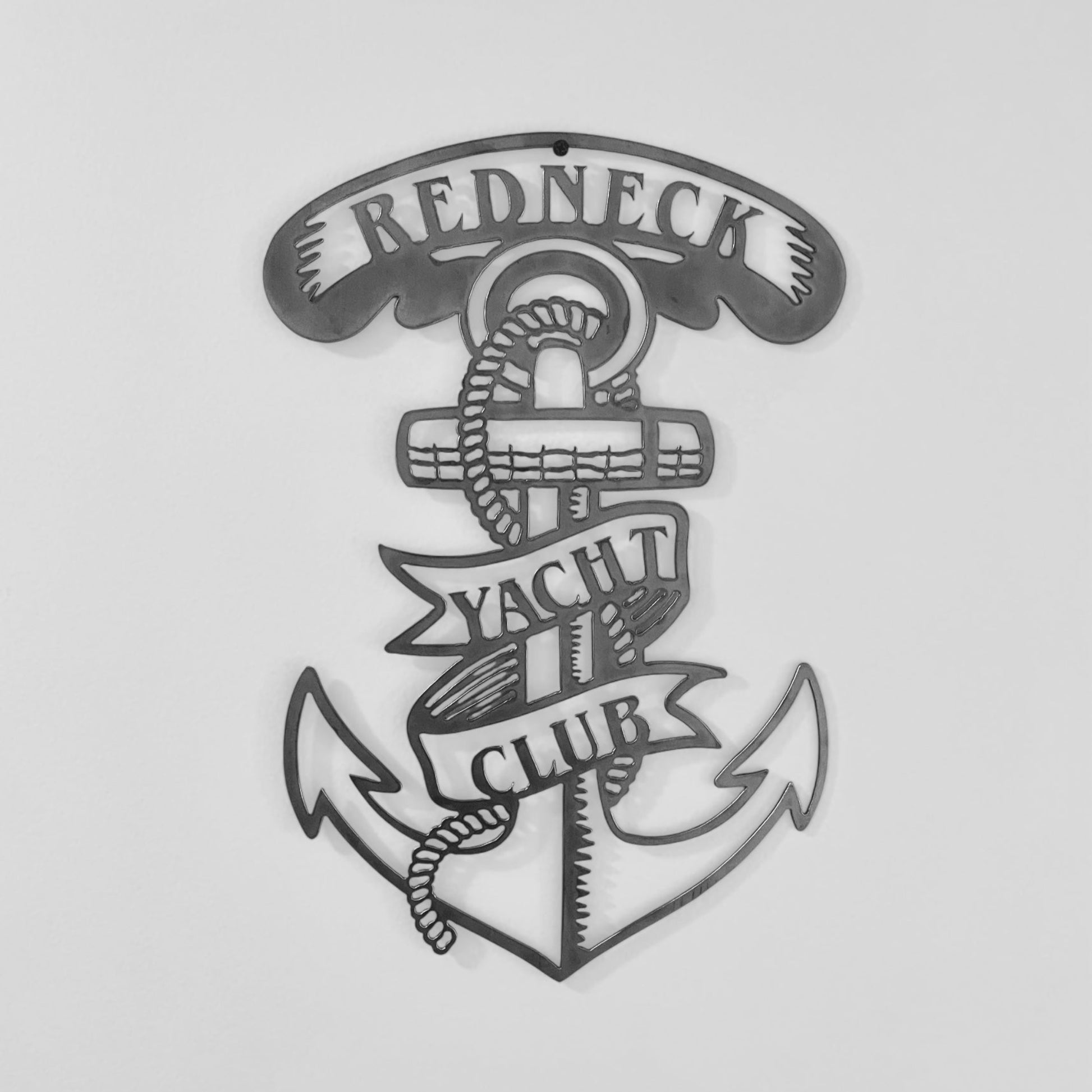 Funny anchor design with 'Redneck Yacht Club' text on a light gray background