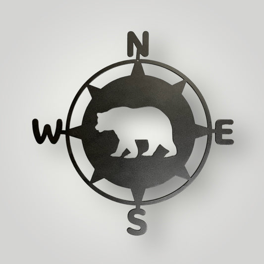 Bear Silhouette Metal Wall Compass