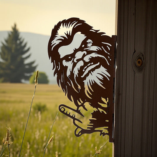 Sasquatch Looking Around the Corner Flipping the Bird