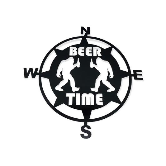 Bigfoot Beer Time Compass Metal Wall Art