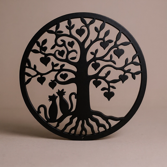 Adorable Cats Under Tree with Heart-Shaped Leaves Wall Art