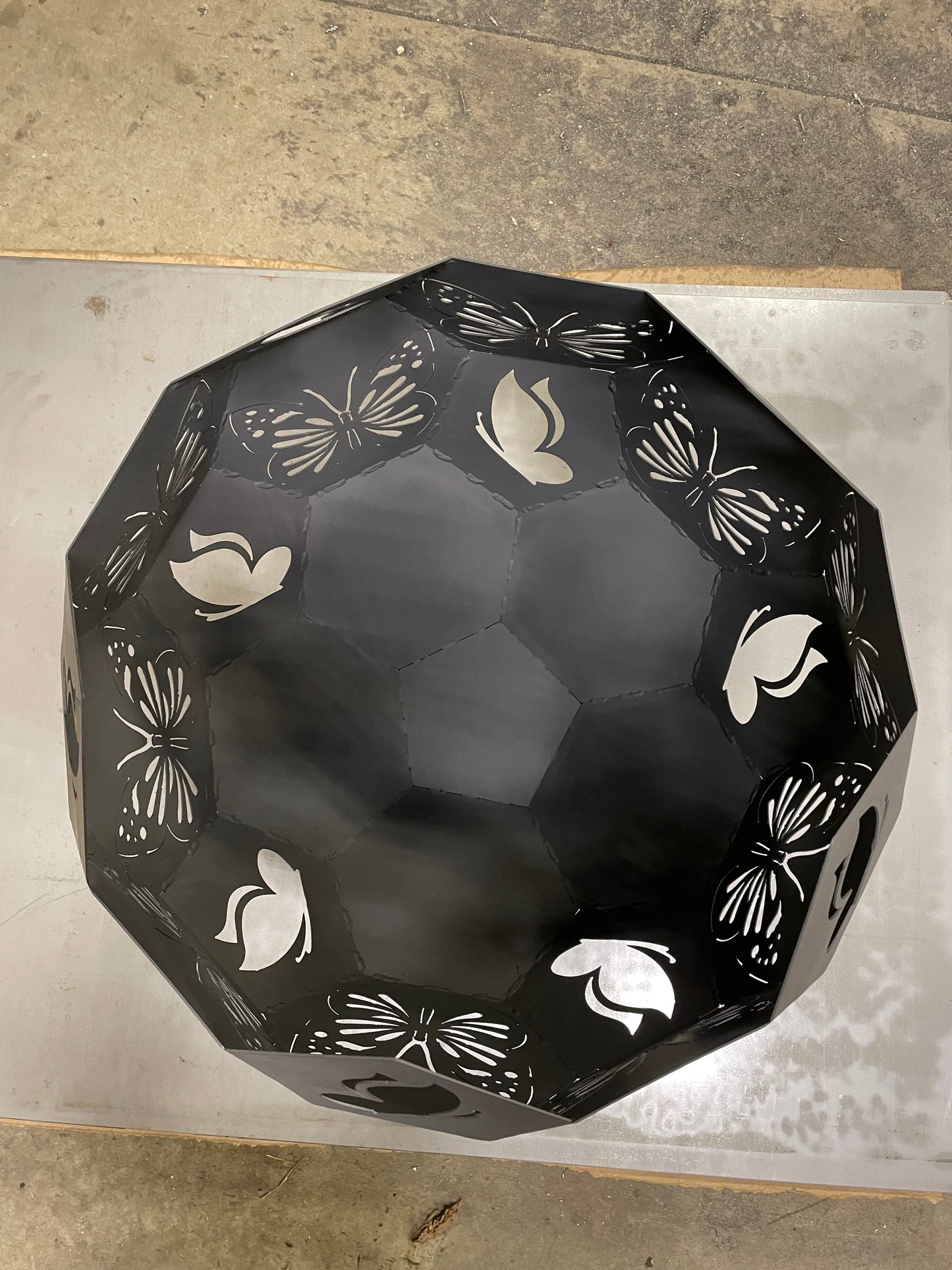 18" Point Top Metal Firepit Sphere with Multiple Themes