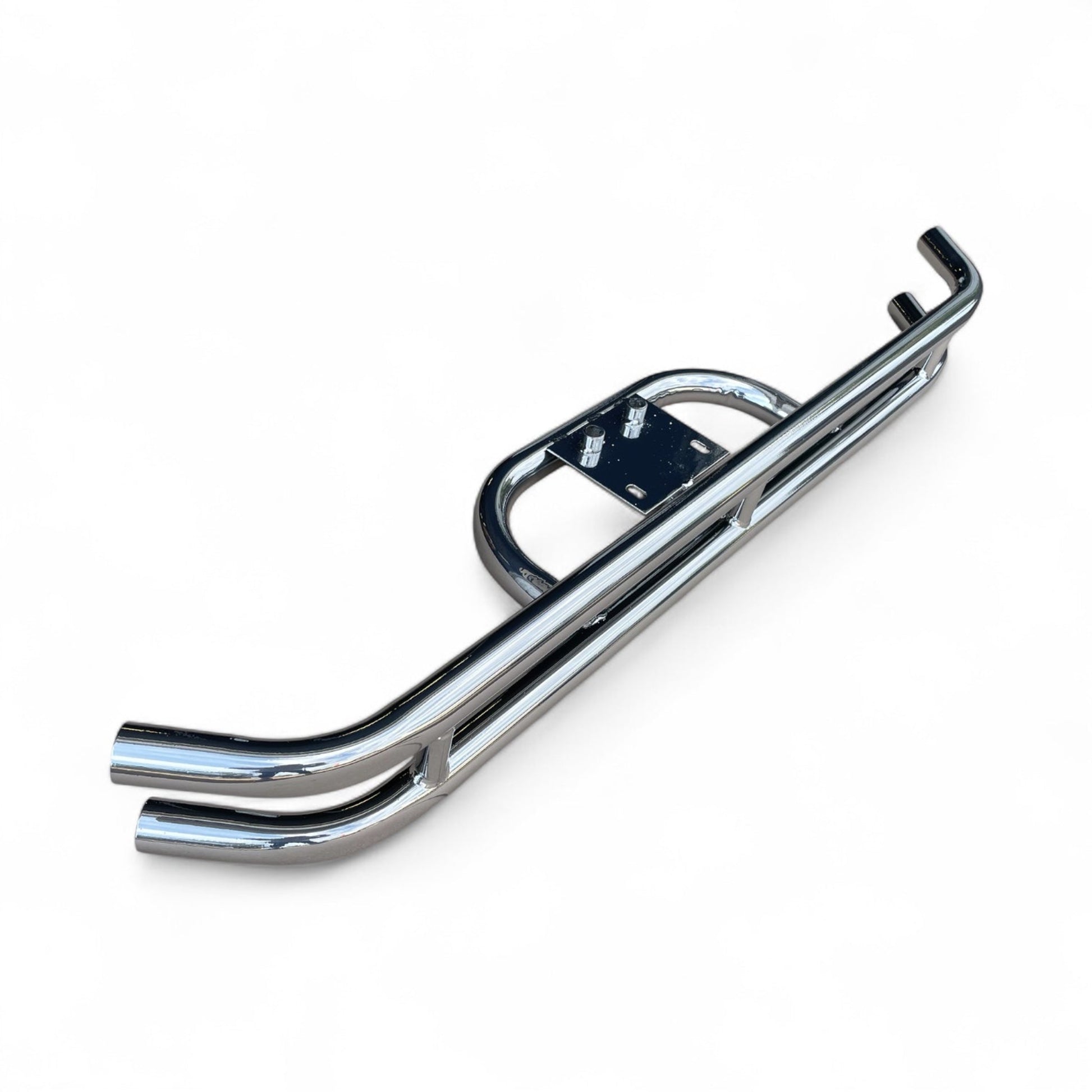 Chrome powder coated golf car rear bumper EZGO on a white background