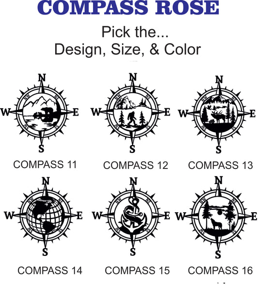 Metal Wall Compass Rose:  Pick the size, color, and design