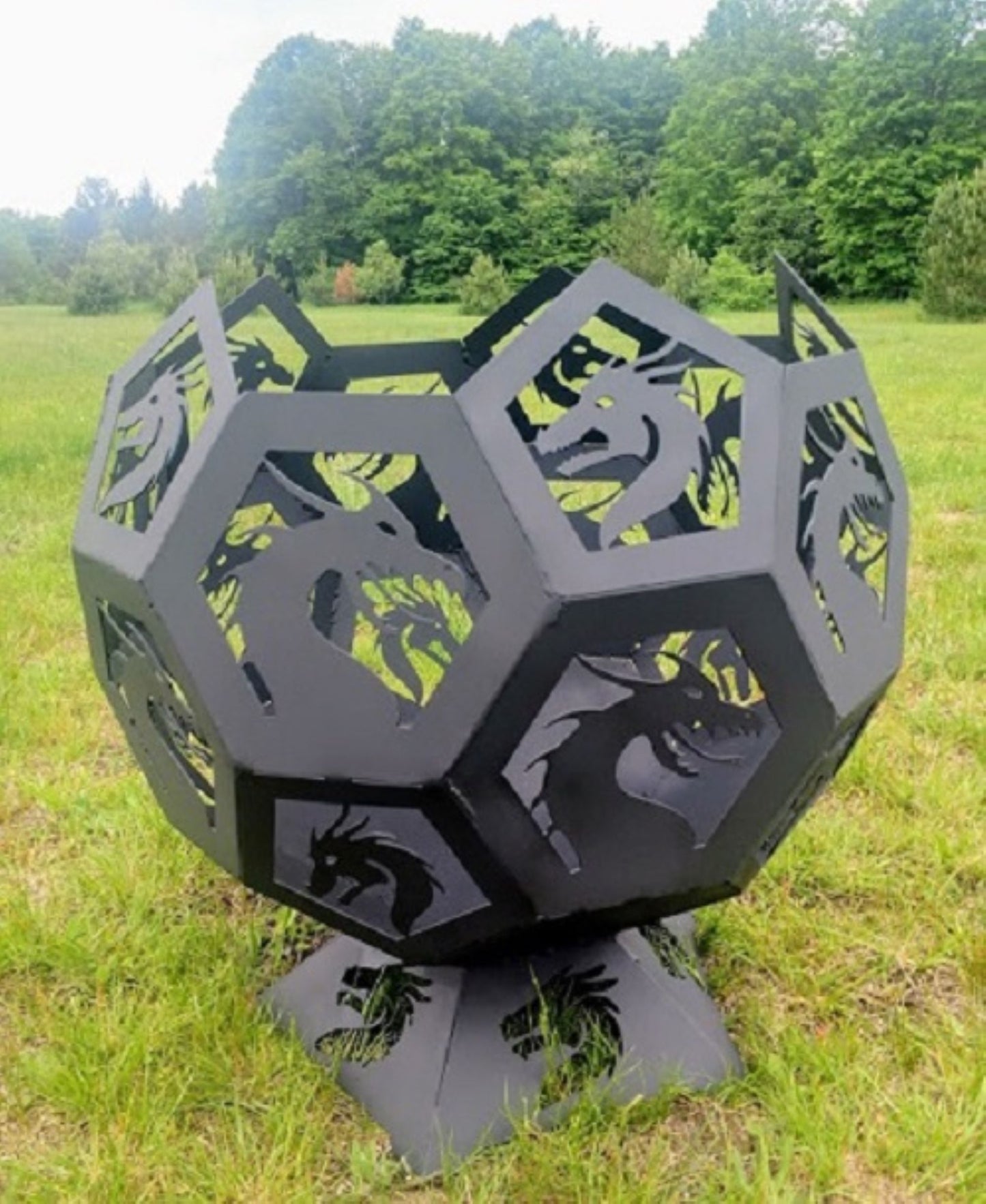 18" Point Top Metal Firepit Sphere with Multiple Themes