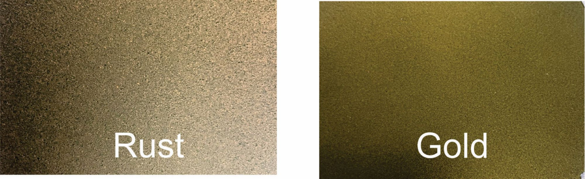 Rust and gold colored powder coat paint