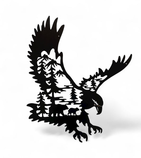 American Eagle with Rustic Bear Scene