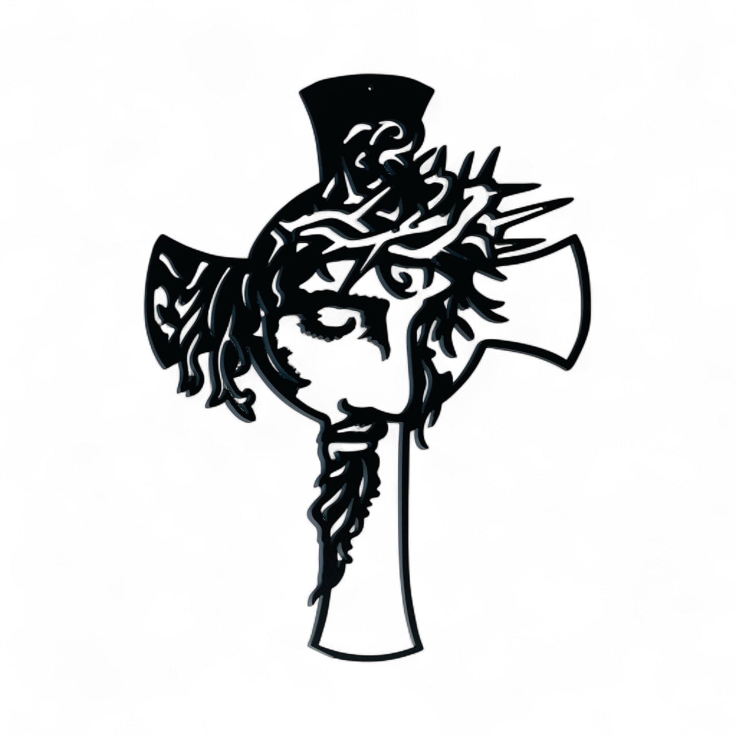 Black Metal art of a cross with a Jesus' face.