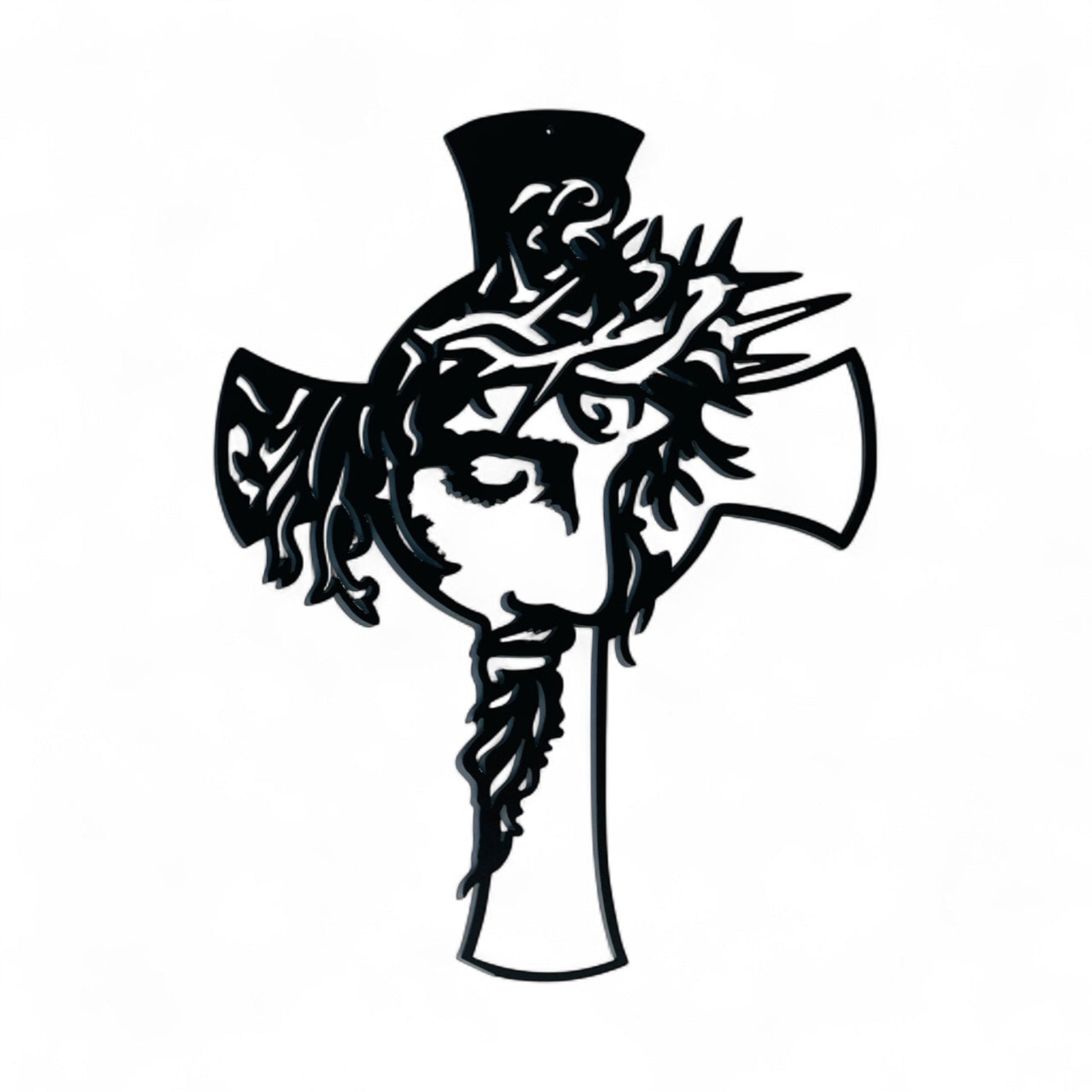 Black Metal art of a cross with a Jesus' face.