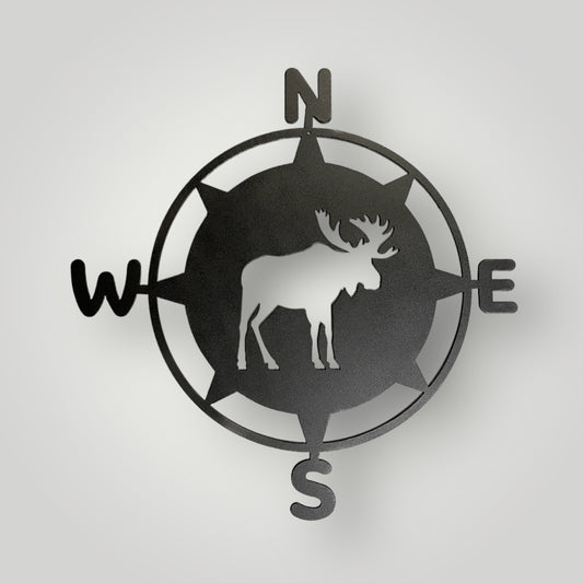 Moose Silhouette Metal Wall Compass