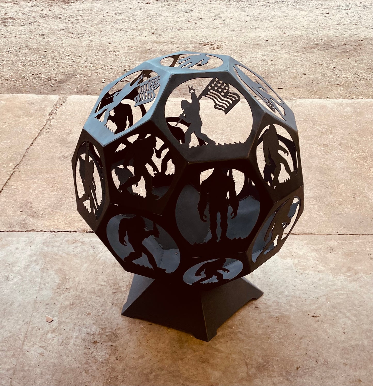 30" - 48" Bigfoot Themed Side Open Fire Pit Globe