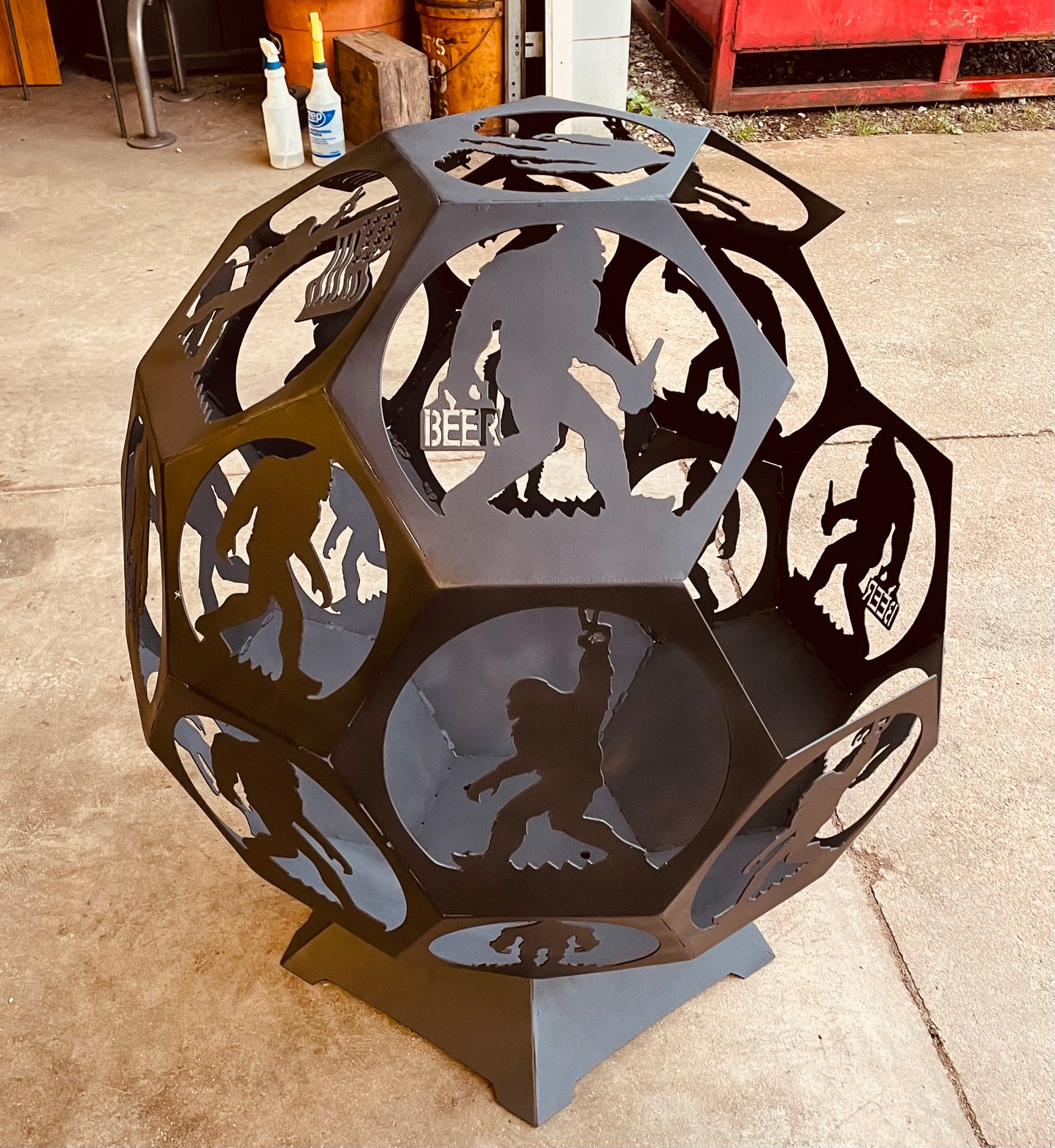 30" - 48" Bigfoot Themed Side Open Fire Pit Globe