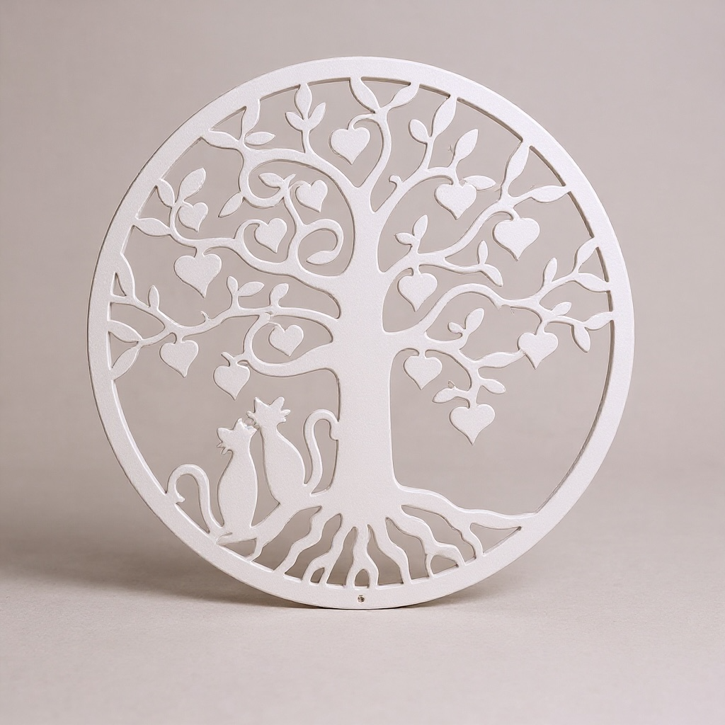 Adorable Cats Under Tree with Heart-Shaped Leaves Wall Art