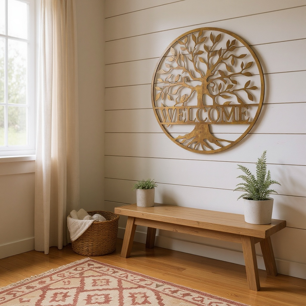 Customizable Welcome Tree with Family of Birds