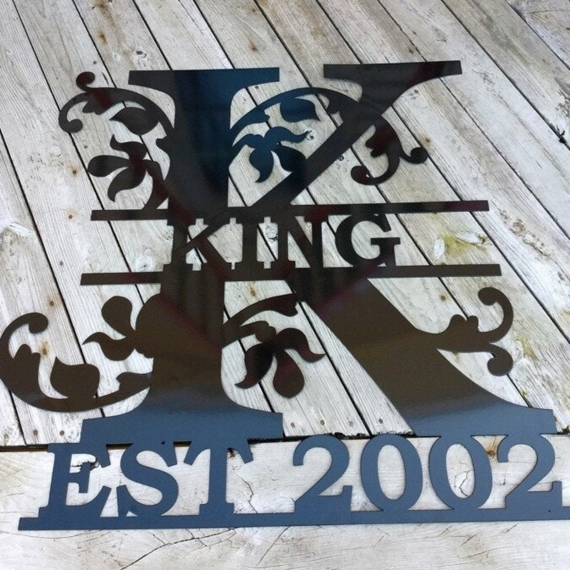 Metal letter K, last name King, est 2002