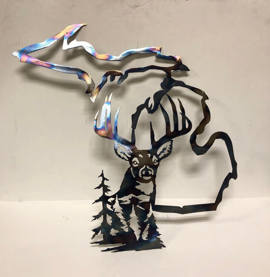 Atrophy Buck and the state of Michigan metal art
