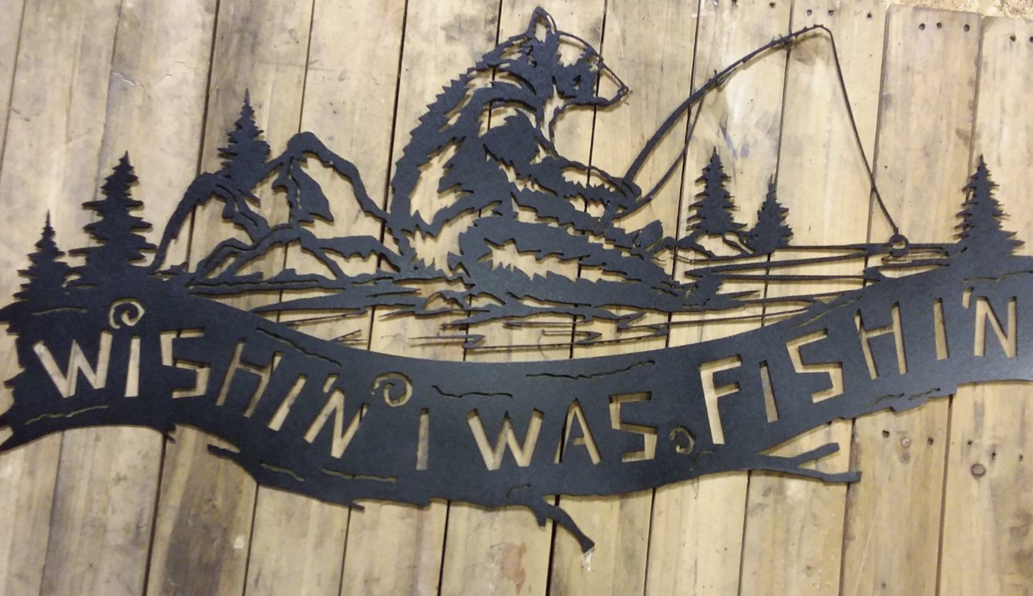 Wishing I was Fishing Wall Sign