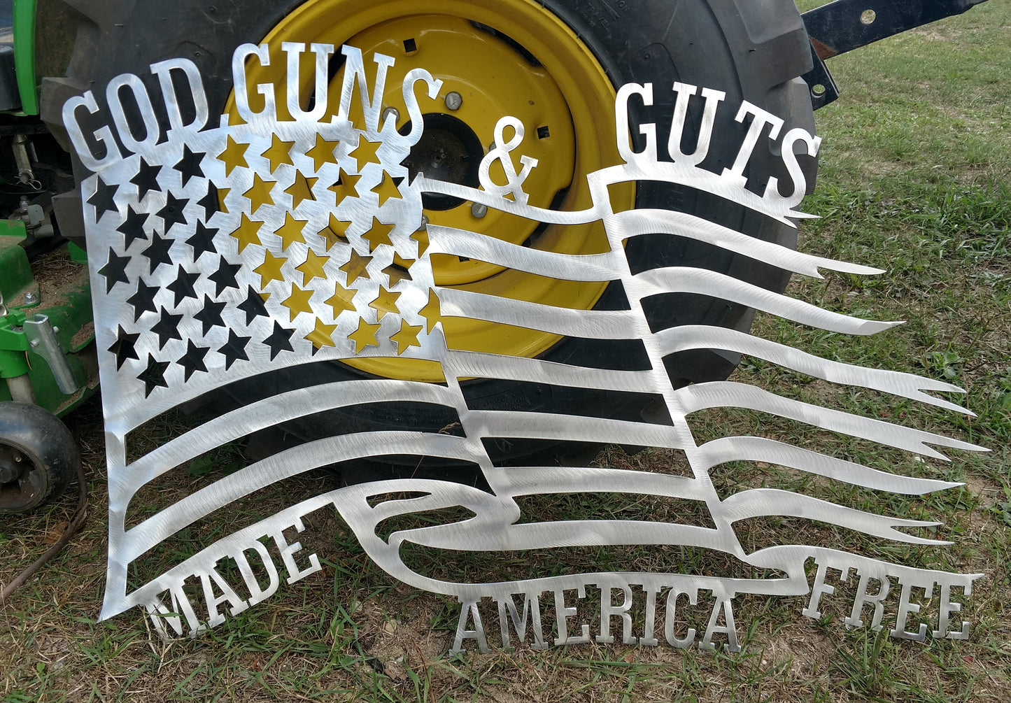 God, Guns, & Guts - Made America Free American Flag Metal Art Wall Décor/Sign