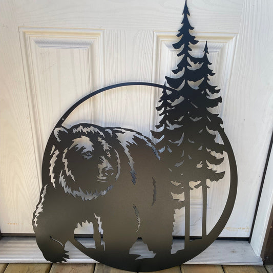Bear with trees metal art