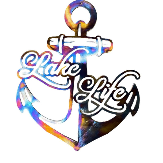 Anchor with "Lake Life" metal wall art multicolored