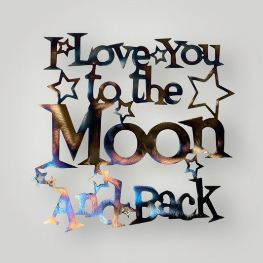 I love you to the moon and back metal wall art with stars