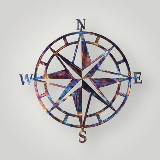 Multicolored nautical compass metal wall art