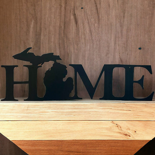 Michigan home metal wall art with silhouette of Michigan