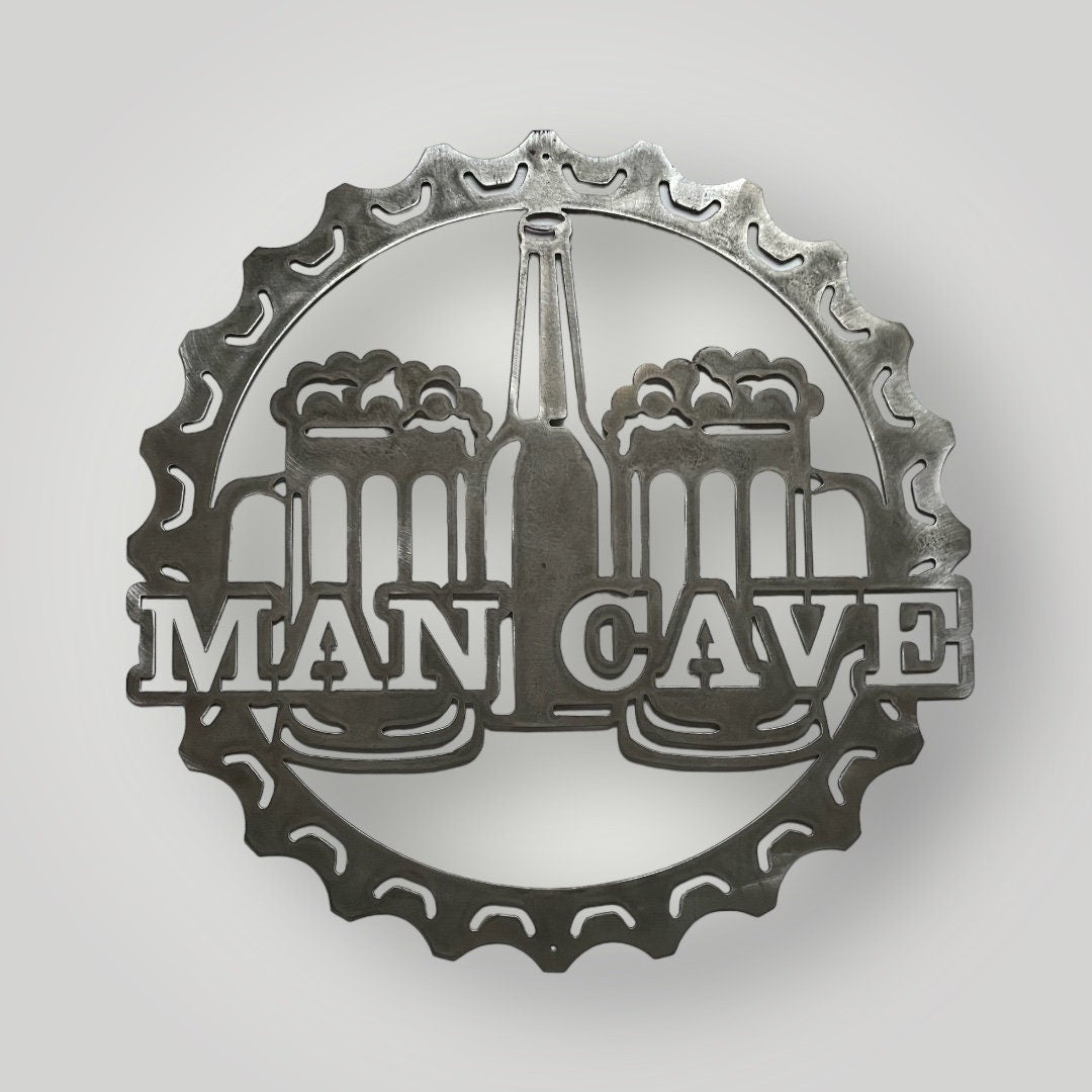 Man Cave with Beer Mugs within a Bottle Cap Frame