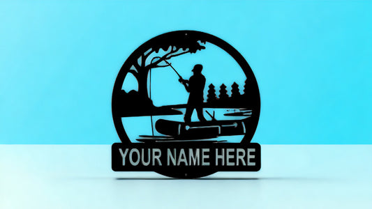 Gone Fishing with Fisherman Metal Wall Sign - Personalize