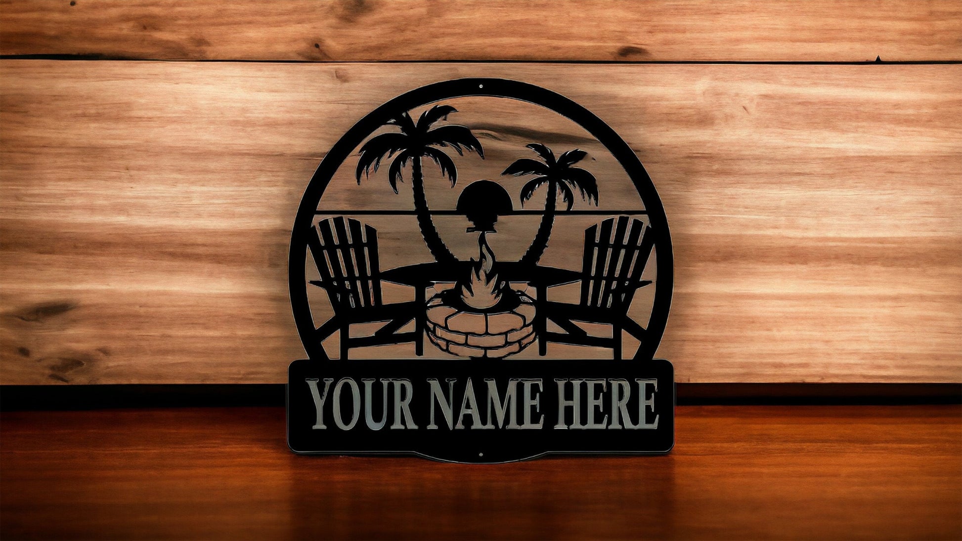 Personalized beach scene metal wall art