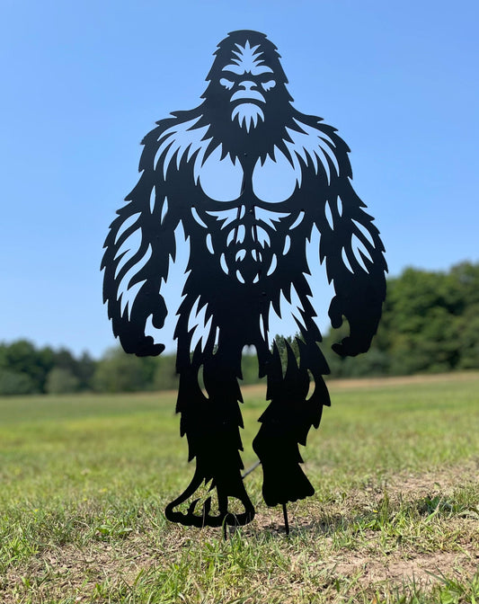 realist metal garden art silhouette cut-out of Sasquatch