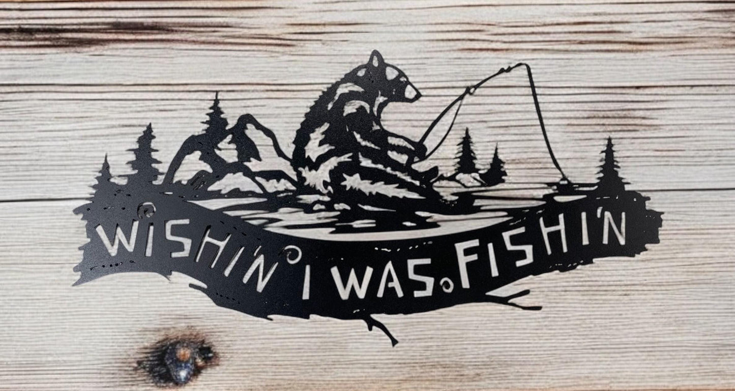 Wishing I was Fishing Wall Sign