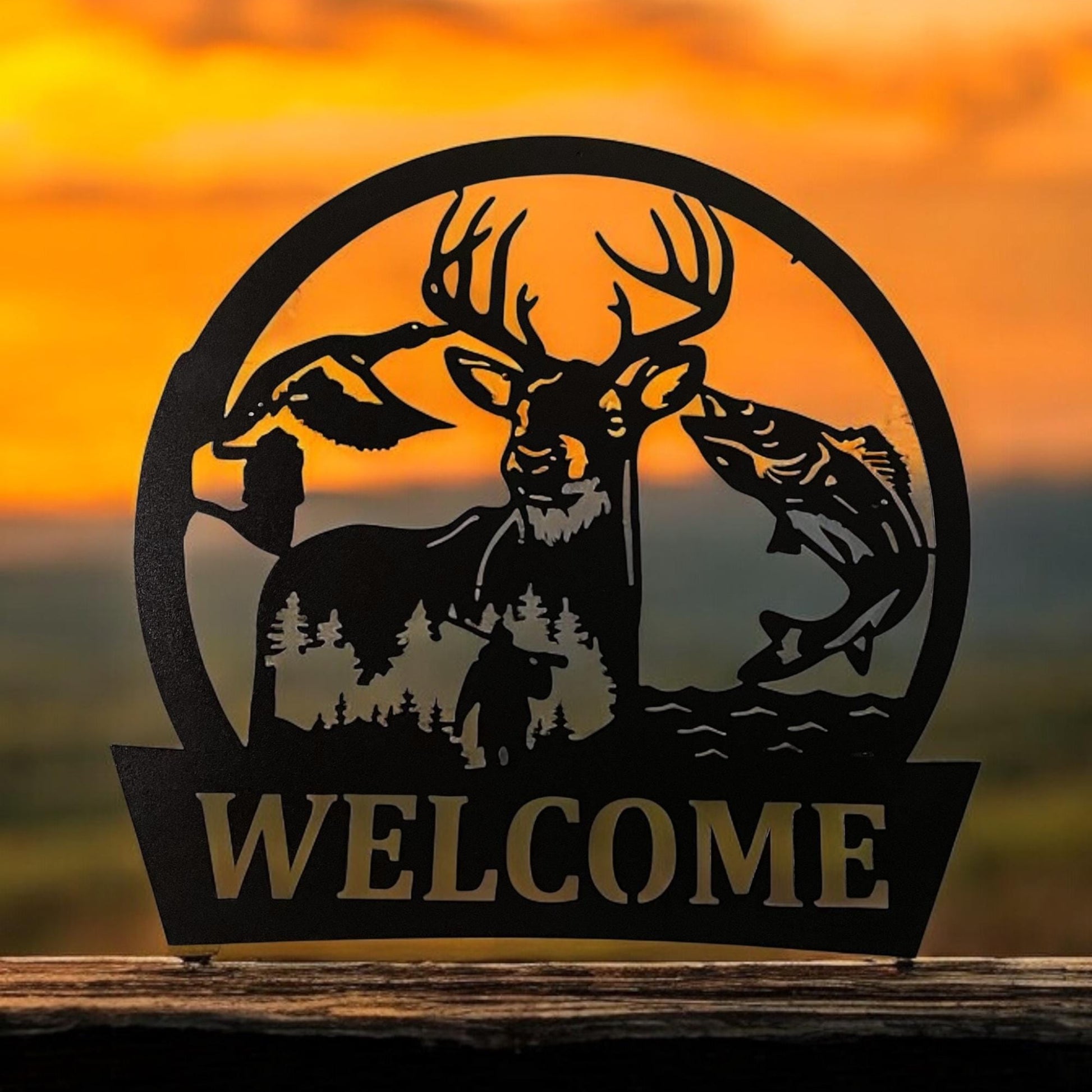 Sportsman gift metal wall art fishing and hunting