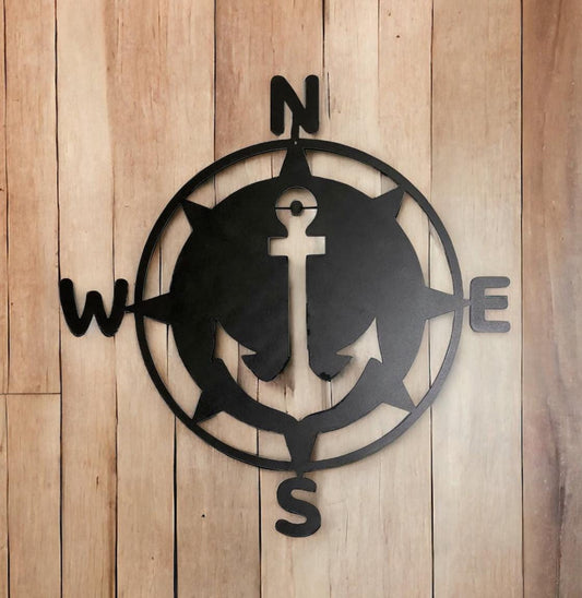 Compass with Anchor design metal wall art