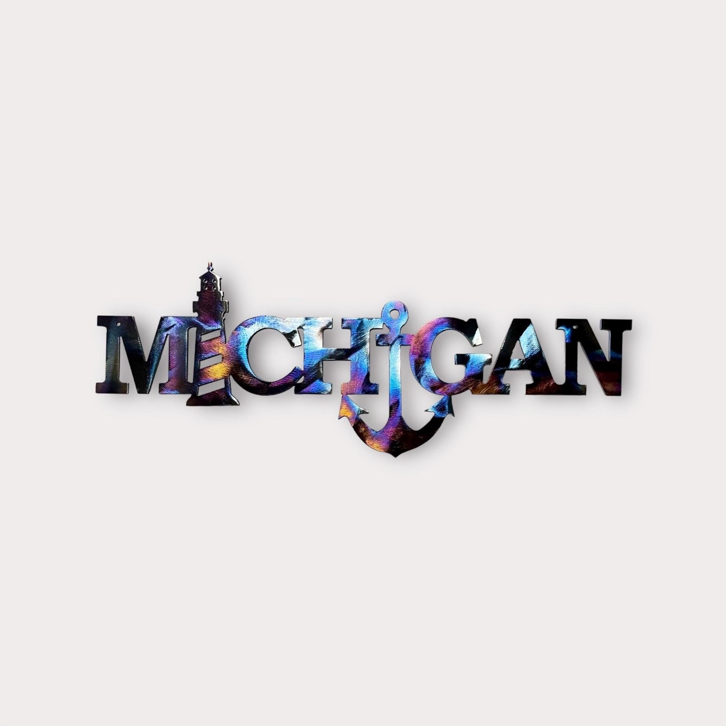 Michigan Coastal Lighthouse & Anchor Metal Wall Art